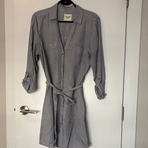 Abercrombie & Fitch Blue and White Striped Tie-Waist Shirt Dress